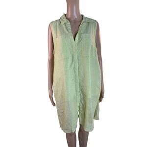 Chico's 100% Linen Mini Shift Dress Button Down Sleeveless Pockets Size Medium